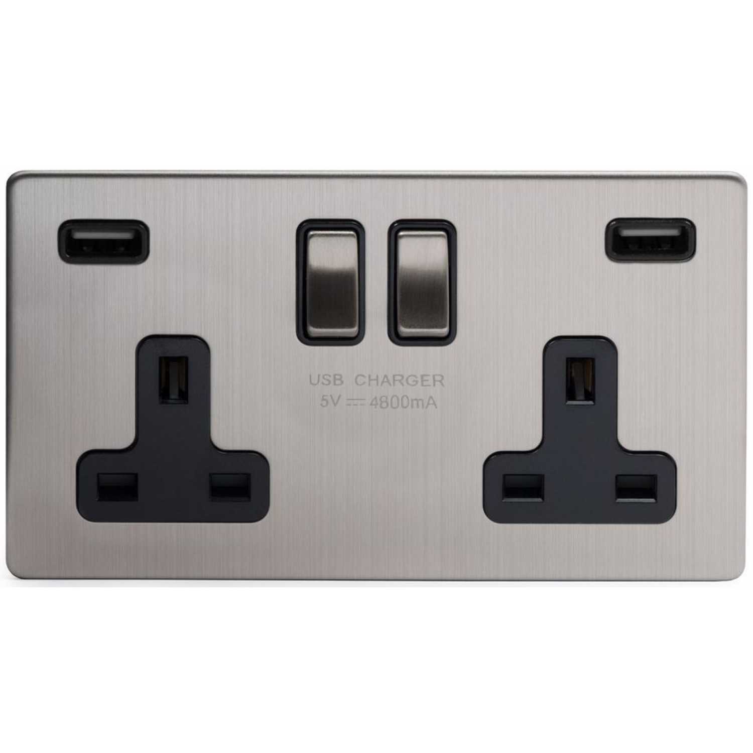 Soho Lighting Lombard 2 Gang DP Fast Charge USB Socket - Brushed Chrome & Black